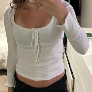 Urban Outfitters Long Sleeve White Rib Top